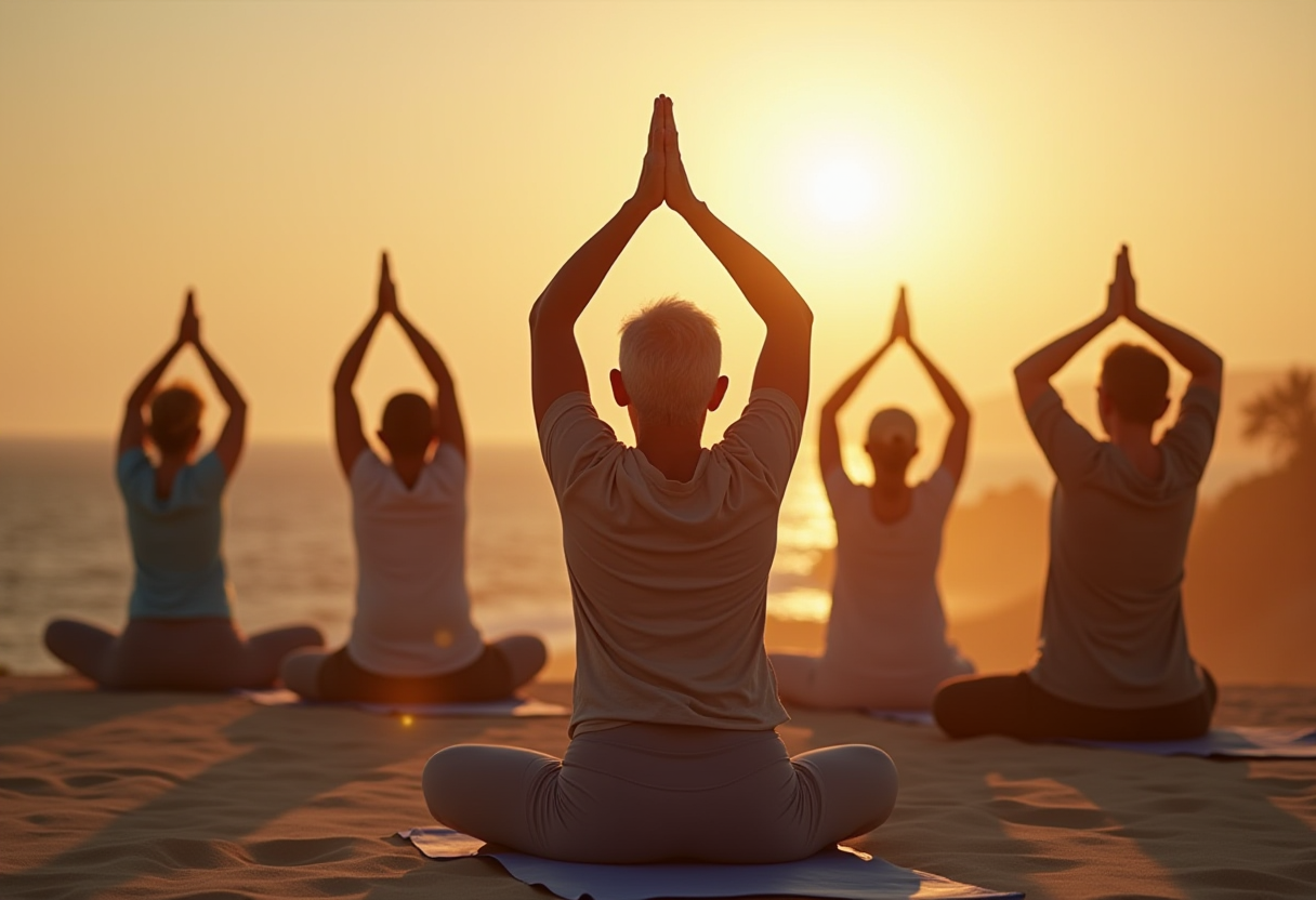 Възрастна жена медитира в спокойна обстановка